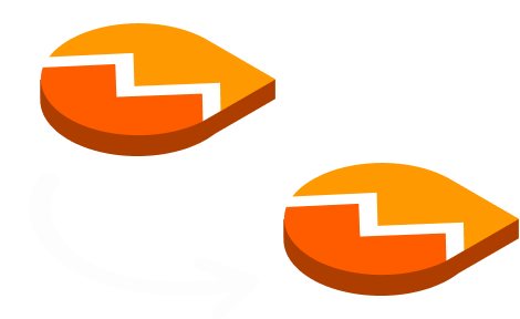 A curving arrow, reminiscent of a smile, points from one large Marmalade app icon to another, illustrating Marmalade's sharing feature